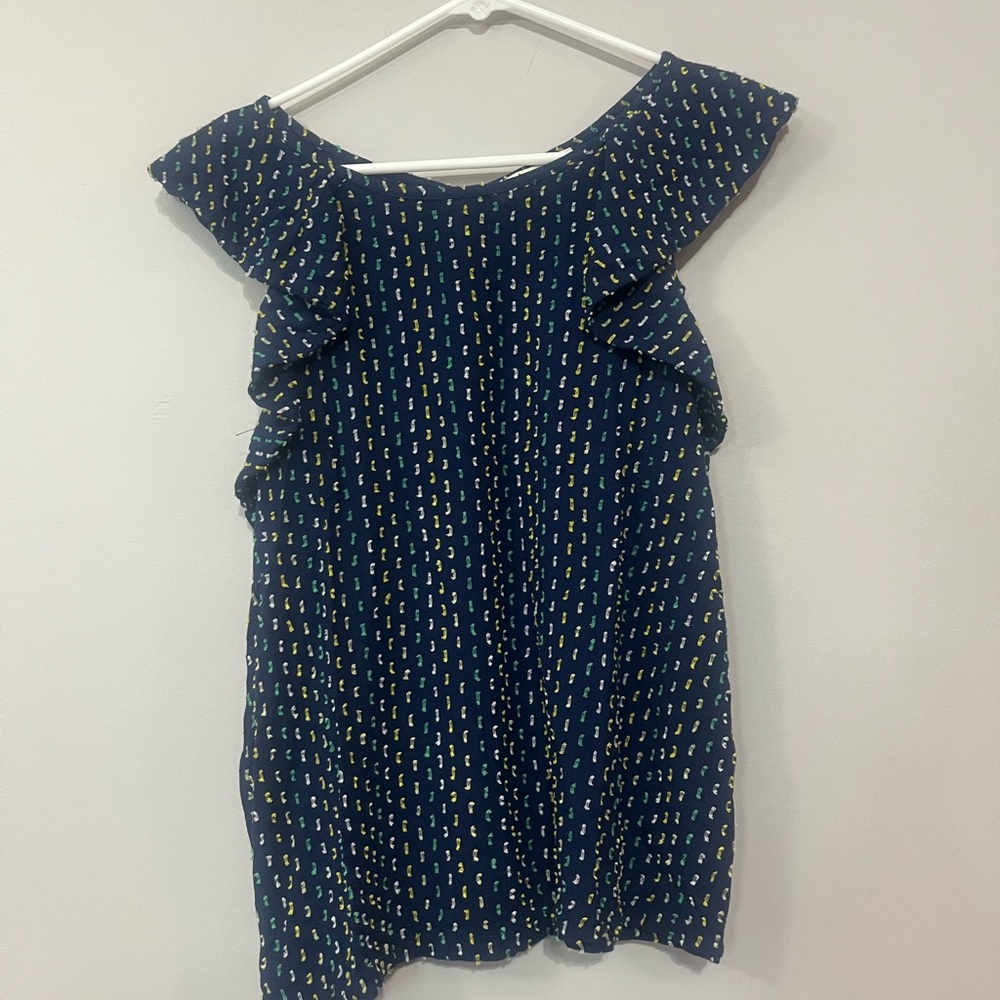 Navy Blue Ruffle‎ Sleeve Top
